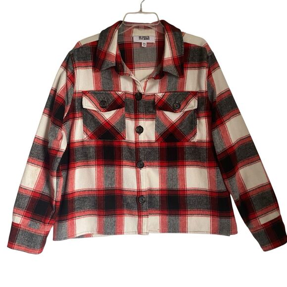 BB Dakota Steve Madden Fleece Shacket Shirt Women 2XL Red Black Plaid Western - Picture 1 of 9
